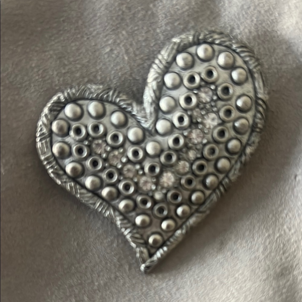 Silver Heart Brooch with Studded Design